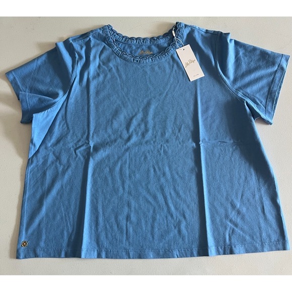 Lilly Pulitzer Tops - Lilly Pulitzer Womens Top Blue Clairmont Crochet Trim Short Sleeve Size XXL NEW